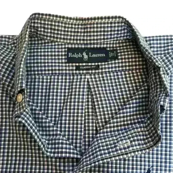 Men’s Ralph Lauren Blue Check Long Sleeve Button Down - Size 17, 34/35 - Picture 5 of 10